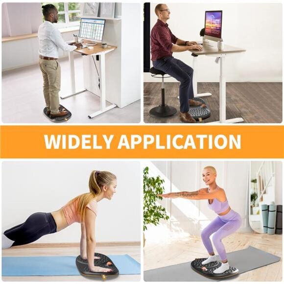 Trobing Standing Desk Mat Balance Board with Rollerball, Wooden Wobble - Picture 4 of 7